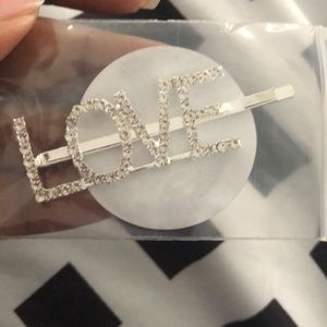 Love Rhinestone Hair Clip, Silver